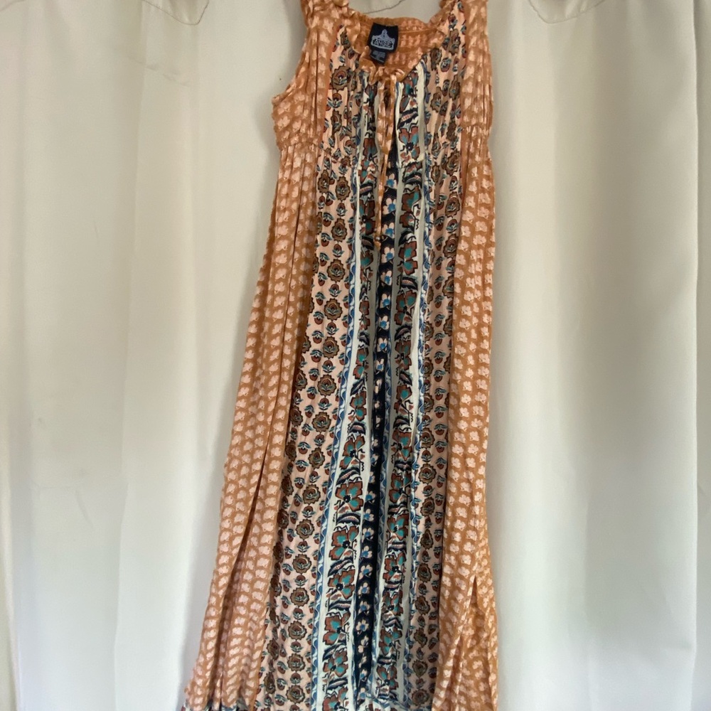 Indigo Floral and Geometric Maxi Dress - Orange and Blue